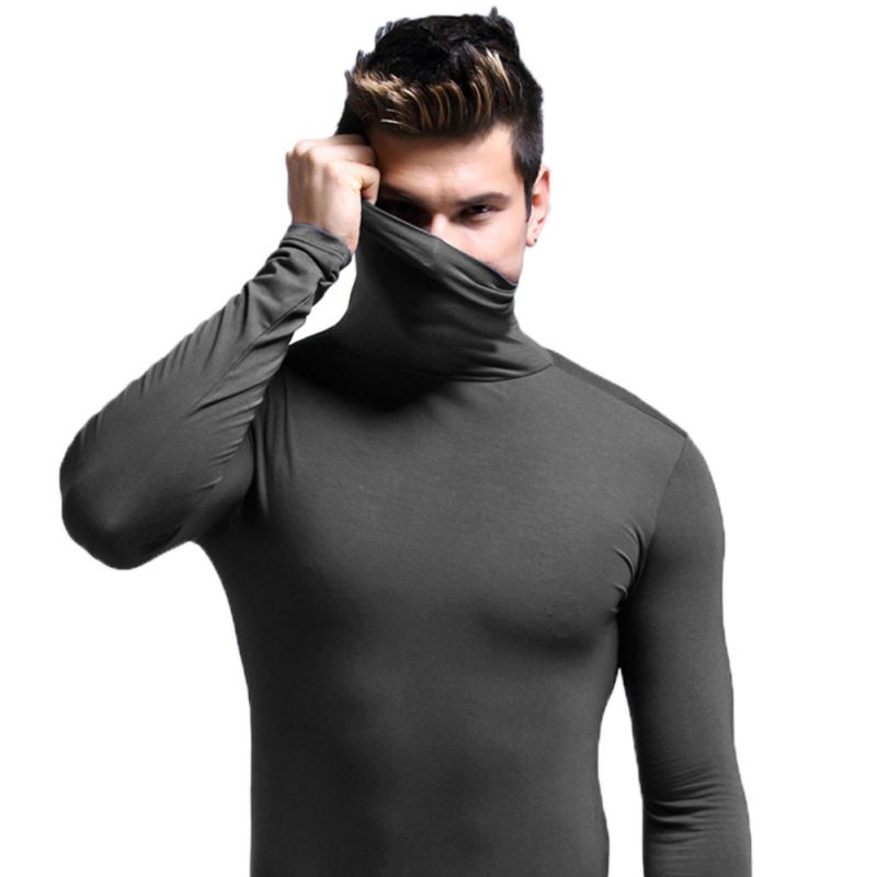 Modal Fabric Thermal Autumn Winter Bottoming T-shirtMenUnderwear Tops Long Sleeve Neck Wrap Elastic Seamless Warm Clothes