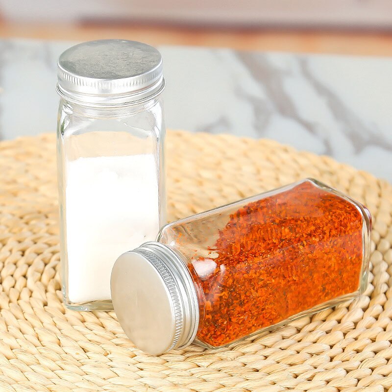 8pcs Lid Condiment Pot Seasoning Bottle Glass Kitchen Supplies And Materials Saltcellar Canister Set DIY Sticker Glass Spice Jar