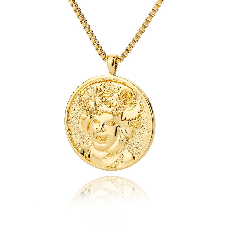 Collane con ciondolo devanna d'arco per donna catena in oro in acciaio inossidabile rotonda antica dea greca simbolo collana gioielli regali: Marsha