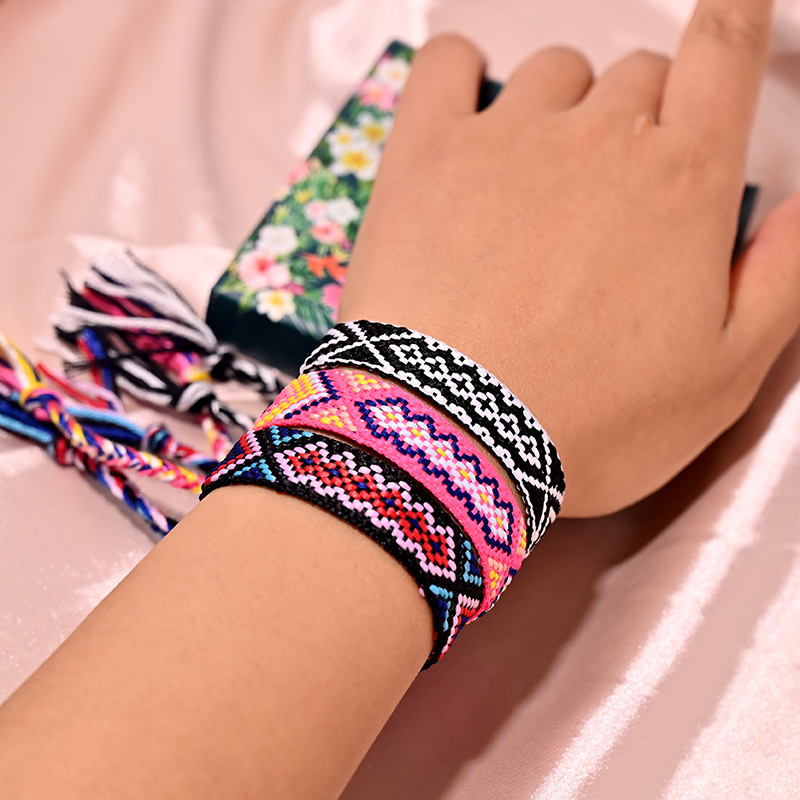 Pulsera con borlas de la Amistad Bohemia para mujer, 12 colores, tejido de cuerda de algodón a la , pulseras bohemias para playa y verano para chica