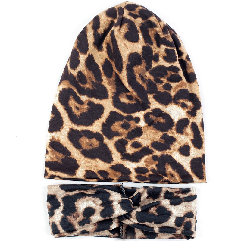 Geebro vinterhatte til kvinder mænd leopard blød bomuld polyester slouch huer hatte unisex hip hop hatte og kasketter: Da020- brune