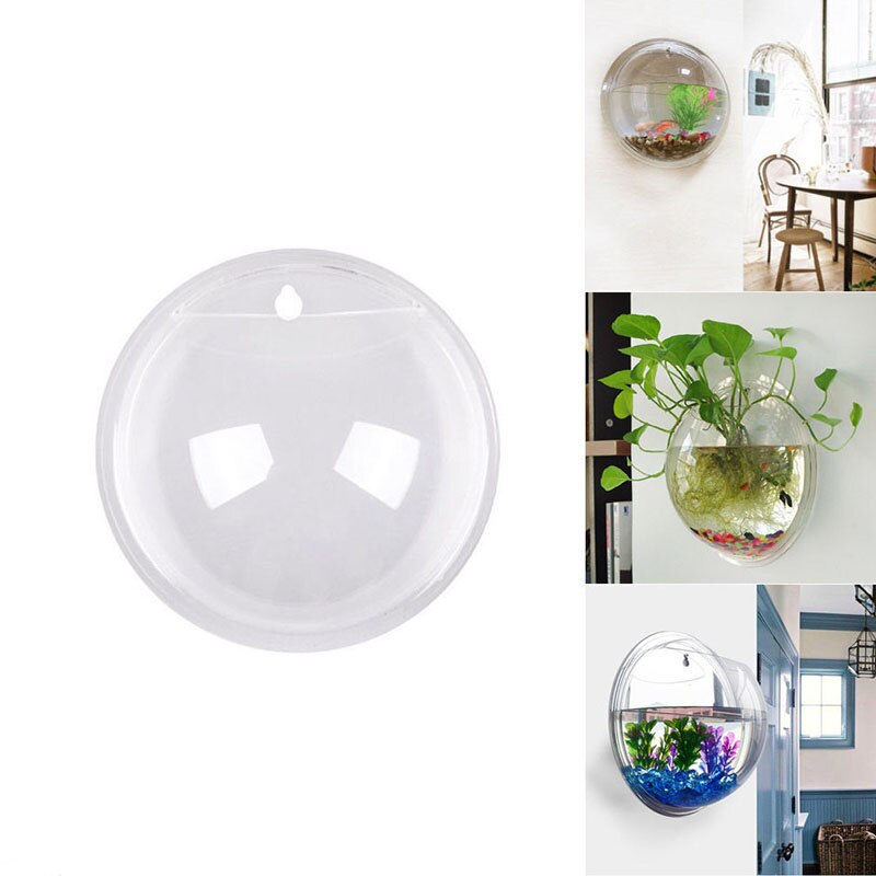 Wall Mounted Hanging Fish Tank Aquarium With Background Acrylic Fish Bowl Fish Tank Flower Plant Vase Home Decoration