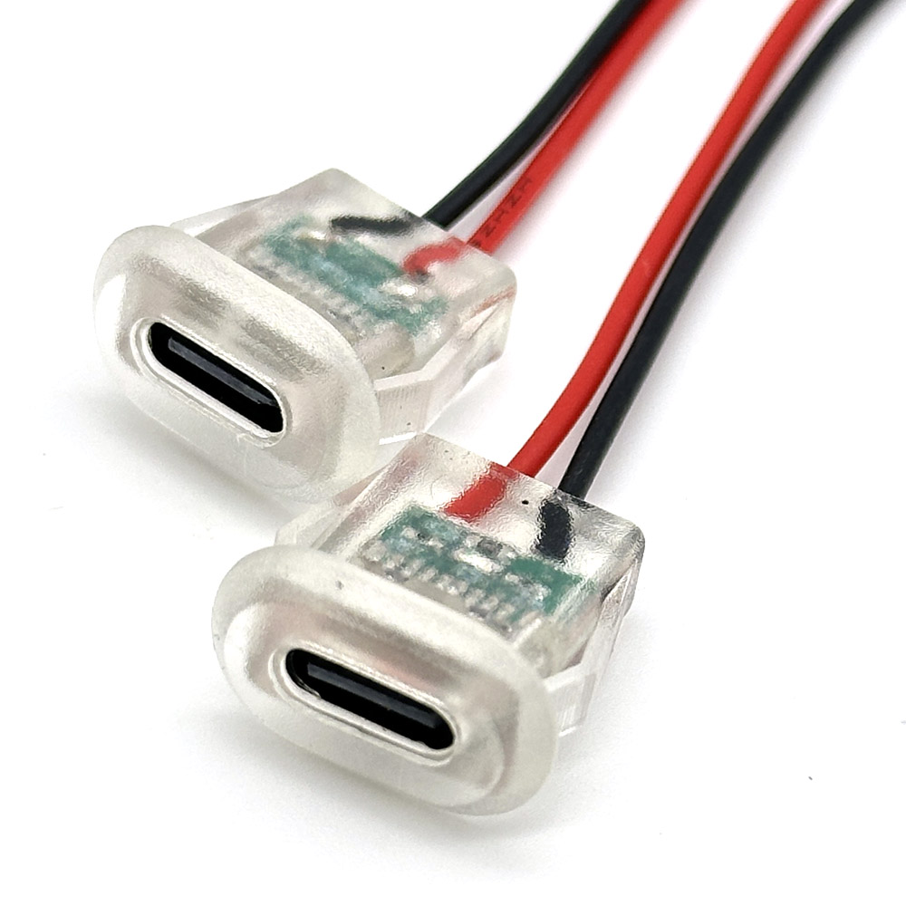 2pin USB Type C 5A Input type Charging Socket With LED lights Plate Waterproof USB-C Power Port TYPE-C Female Connector Jack