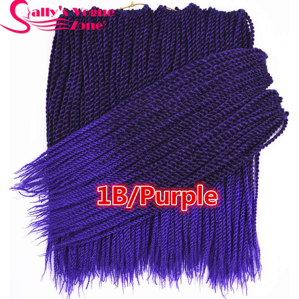 5 pakkausta/erä sallyhiukset pienet senegalilaiset virkatut punokset hiukset 18 " 2x virkatut letit 30 juuria/pakkaus synteettiset ombre-punokset: T1b/ violetti