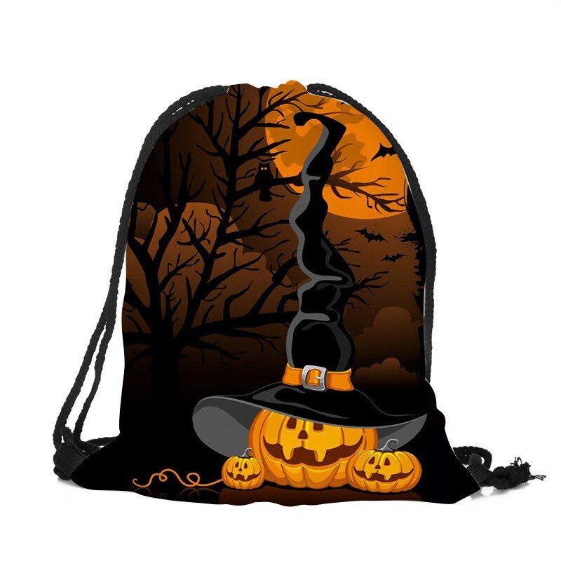 3d print halloween trekkoordtas schattige katten pompoen vleermuis trekkoord rugzak unisex mannen en vrouwen casual reizen dagelijkse tassen: A5