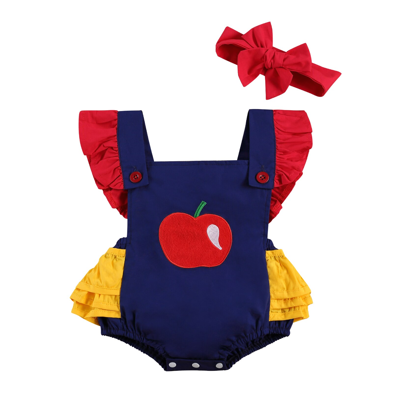 Monos de manga corta con volantes y dibujo de fruta para bebés y niños recién nacidos, Espalda descubierta, diadema, 2 uds.
