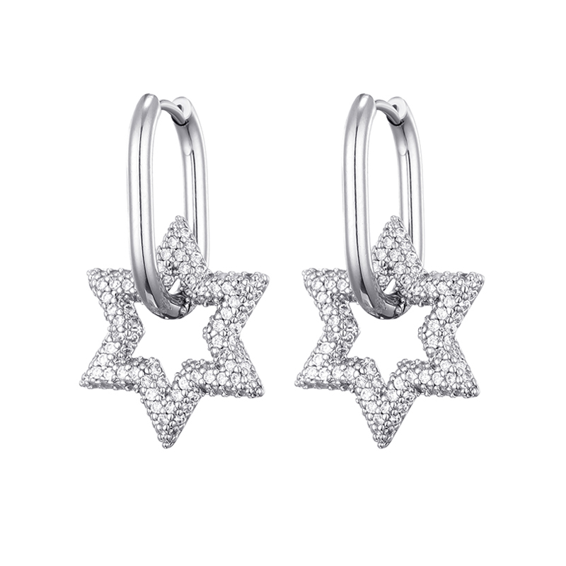 Lovbeafas Ster Ronde Roestvrijstalen Oorringen Voor Vrouwen Zirkonia Geometrische Gouden Kleur Bruiloft Elegante Sieraden: Blue White Zinc Plated