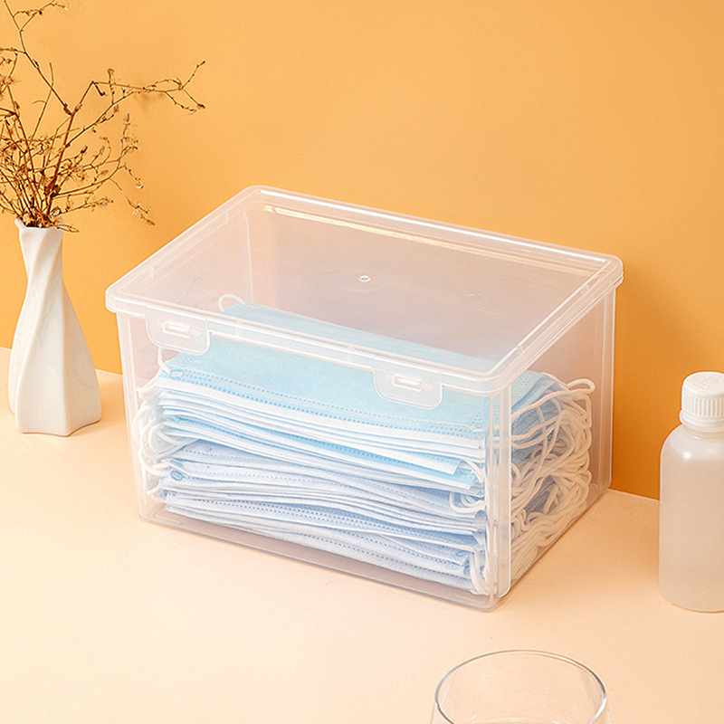 1 boîte de rangement de bureau de grande capacité, boîte à clapet empilable, adaptée à la salle de bain, à la cuisine, au bureau, boîte de rangement transparente