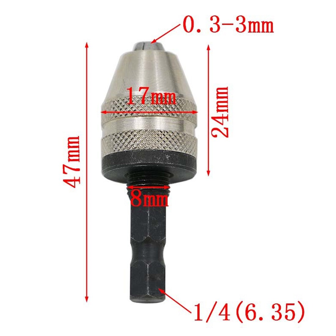 47mm Keyless Electric Drill Chuck Quick Change Screwdriver Adapter Converter Grind Drilling Rotary Tools 1/4 Hex Shank Drill Bit