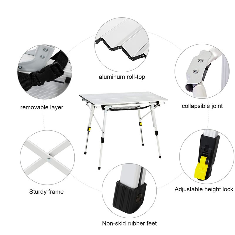 Height Adjustable Craft Camping and Utility Folding Table, White Granite