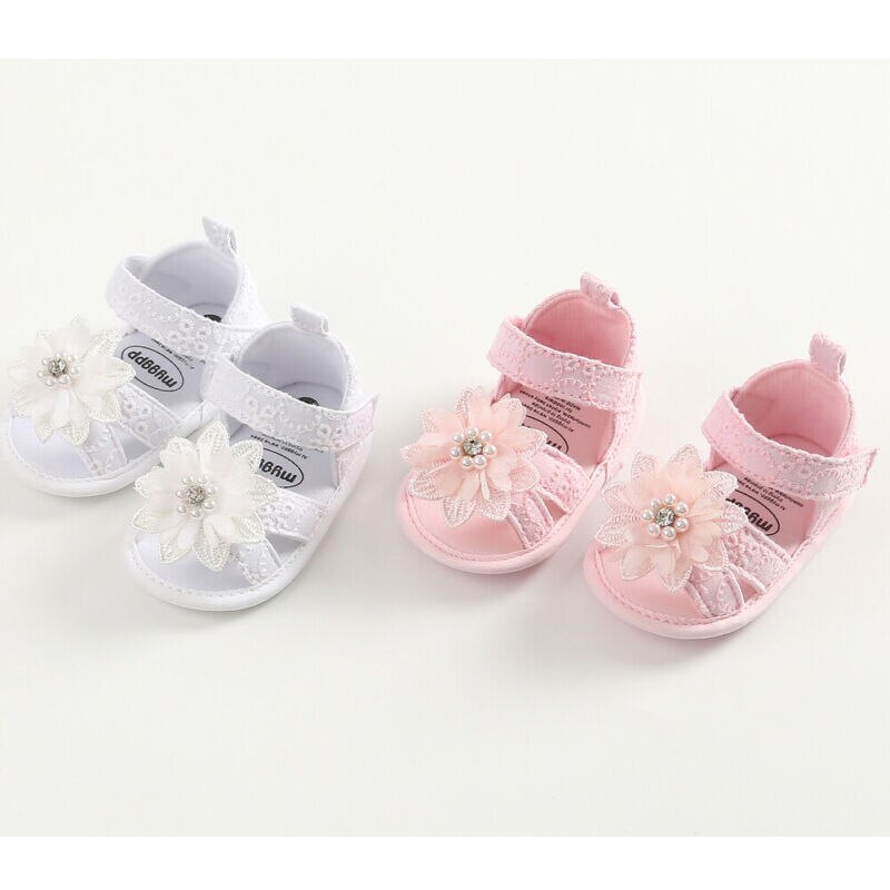 Zomer 0-18M Baby Baby Meisje Boog Sandalen Platte Hakken Peuter Kids Summer Party Wedding Spaans Schoenen Roze witte Prinses Schoenen