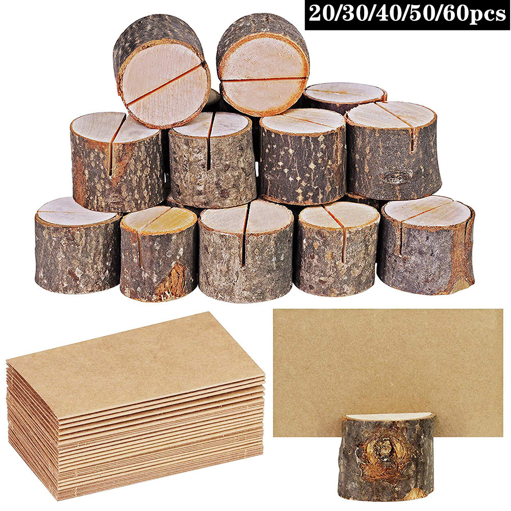 Lot de 20 porte-mémo en écorce de bois, porte-nom et numéro de Menu en forme de bosse, décoration de Table pour fête de mariage