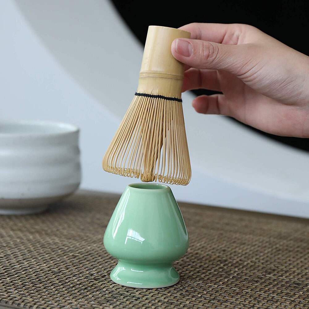 3 in 1 matcha keramisk teskål bambu te skopa matcha visp japansk tekanna te verktyg visp hållare japanska matcha tesatser