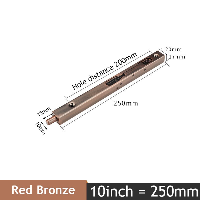 KAK 4/6/8/10 inch Stainless Steel Hidden Door Bolt Security Guard Door Latch Sliding Door Lock Bathroom Bolt Dust Proof Hardware: Red Bronze 10inch
