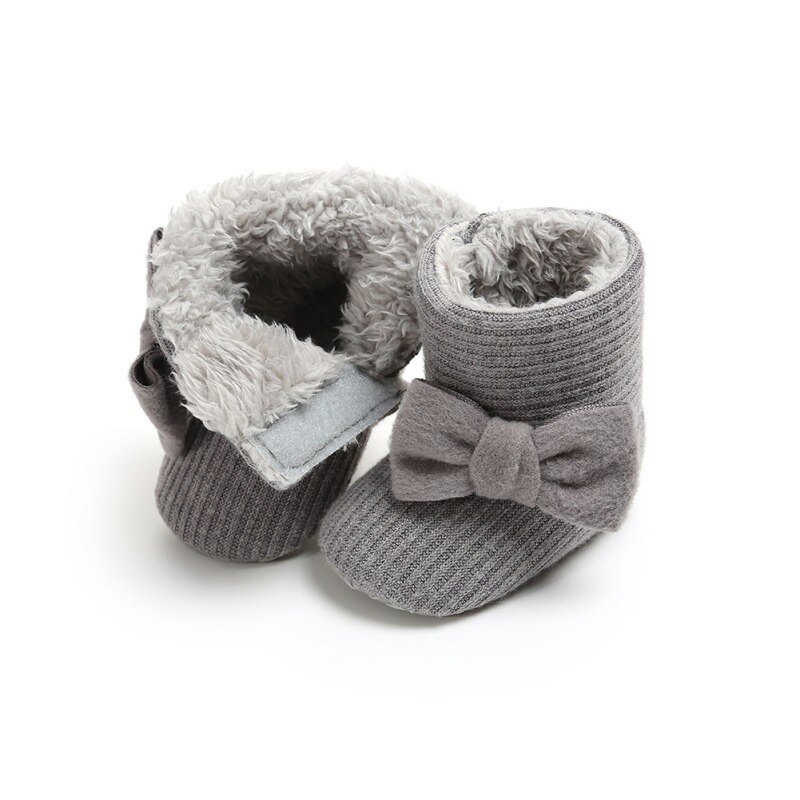 NEUE Herbst Winter Baby Großen Bogen betroffen Wolle Und Samt Warme Stiefel Kleinkind Schuhe Nette Stil Schnee Sanft Booties verrotten rosa Grau