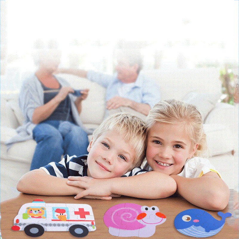 Peuter Baby Vroege Educatief Speelgoed Houten Dier Puzzels 6 Stuks In 1 Ijzeren Doos