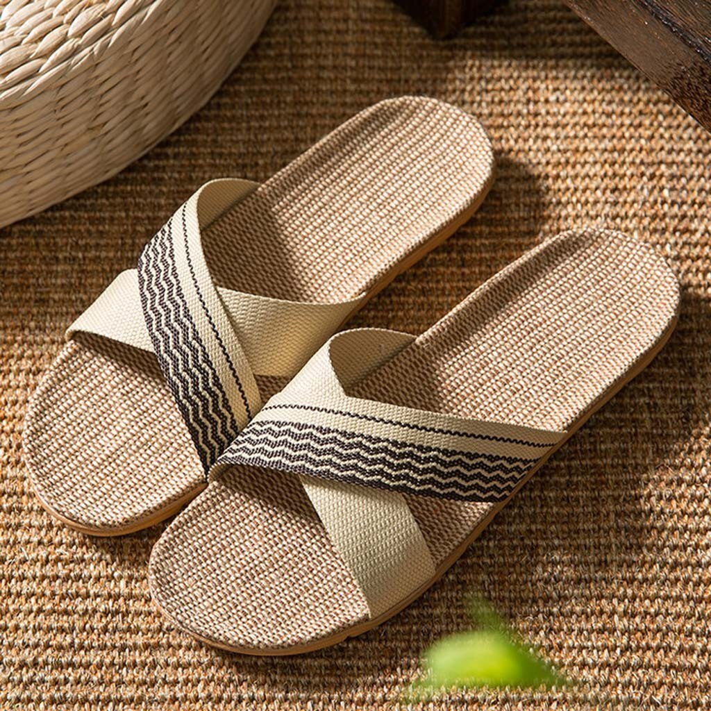 Zapatillas de verano para mujer, zapatillas de Interior para pareja en casa, zapatillas de lino cruzadas para diario, zapatillas para la familia Unisex, material de A50: GN37