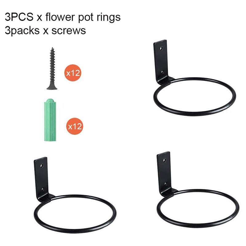 Lot de 3 Support De Pot De Fleur Anneau Mural Jardinière En Fer Crochet 4 Pouces fleur Pot Anneau Support Mural Suspendus Planteur De Garde-Corps