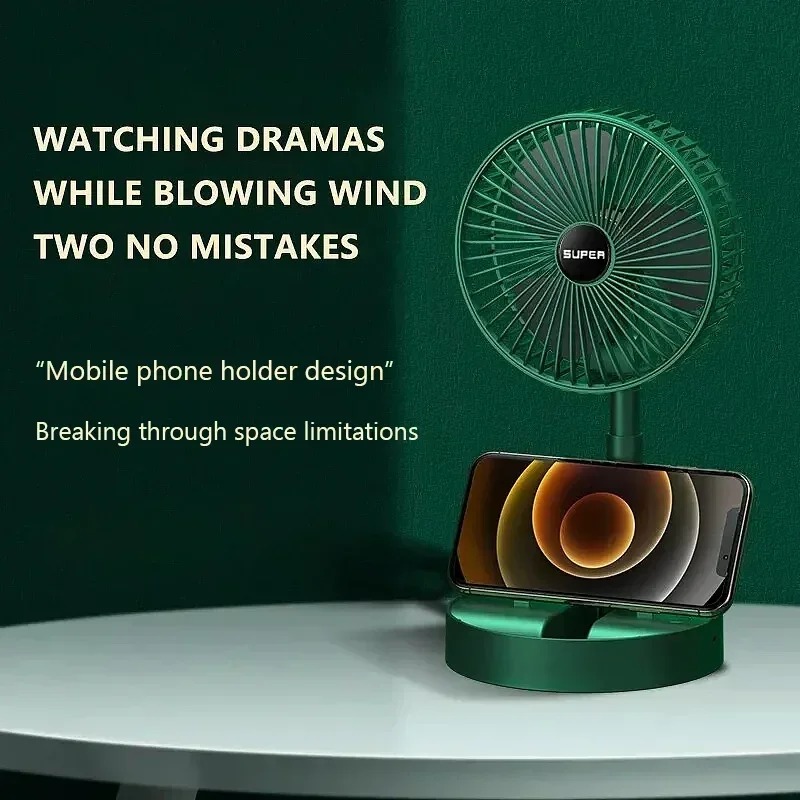 Draagbare opvouwbare ventilator Mini-standaardventilator Verstelbare hoogte Mute Desktopventilator Luchtcirculatieventilator Vloerventilator 3 snelheden aanpassing