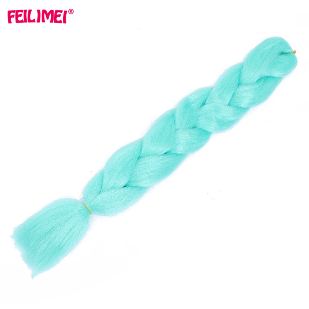 Feilimei-extensions capillaires synthétiques brillantes, mèches longues, tresses Jumbo lumineuses rose bleu violet blanc Ombre: shy blue