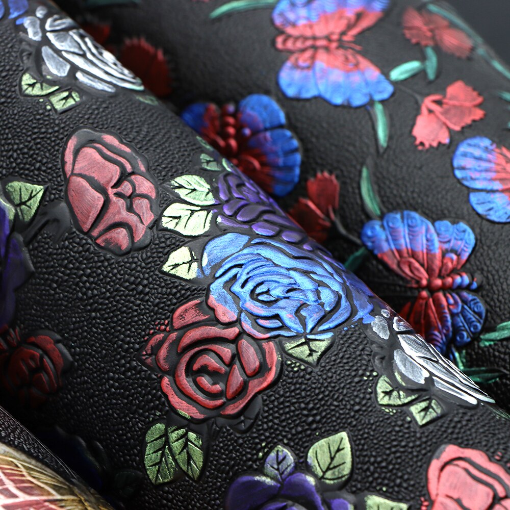 50*60cm Flower Butterfly Embossed Bump Texture Faux Leather Vinyl Fabric,DIY Handmade Material,1Yc10748