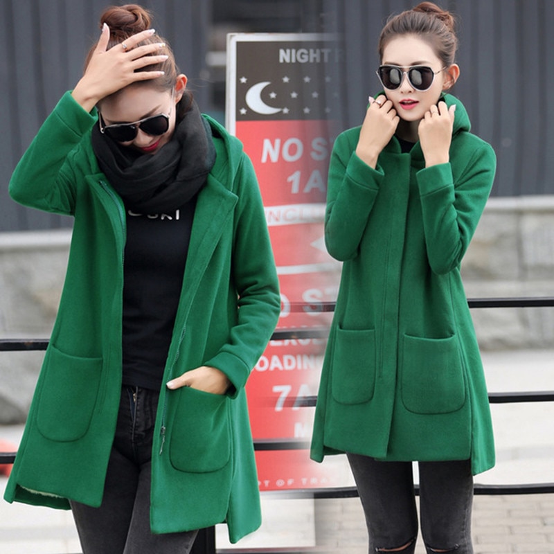 RICORIT vrouwen Hooded Wollen Jas Lange Mouwen Jassen Bovenkleding Vrouwelijke Bulk Dunne Hoodies Jassen