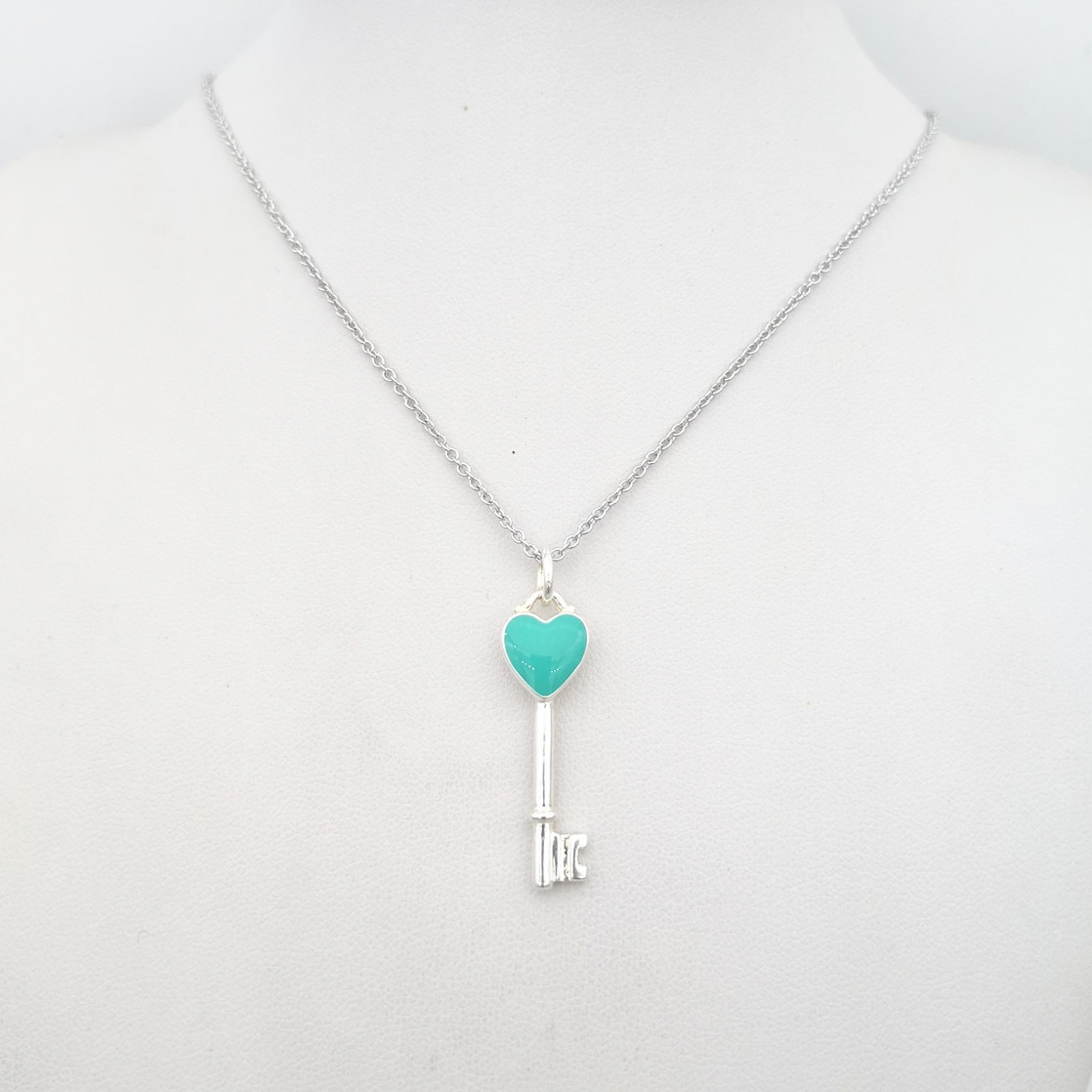 100% Puur Zilver Klassieke Blauw Emaille Hartvormige Sleutel Trui Keten Ketting Hanger Liefhebbers Dag Handelen De Rol Ofing is Geproefd