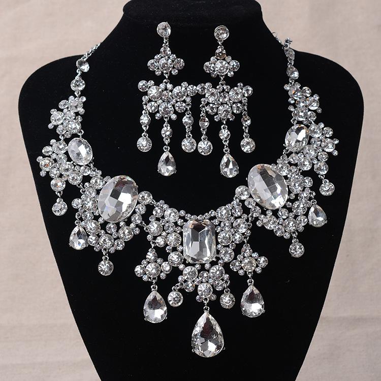Afrikaanse Kralen Sieraden Sets Grote Strass Klassieke Indiase Crystal Bridal Sieraden Set Water Verklaring Ketting Oorbellen Set: Default Title