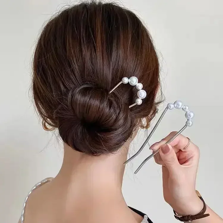 Horquillas coreanas de perlas en forma de U, pinzas para el cabello para mujer, horquillas de Metal de estilo , horquillas de perlas Vintage, herramientas de estilismo para el cabello,