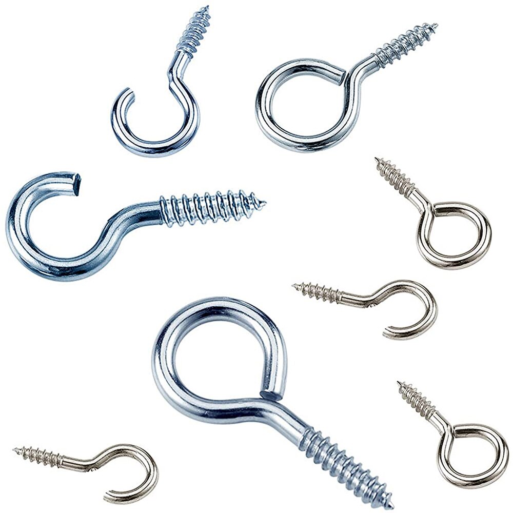 100pcs Threaded Hooks Eyebolt Eye Screws Cup Hooks Clasps Lamp Hanging Wall Hanger Tool DIY Assortment Hooks Kits Accessories