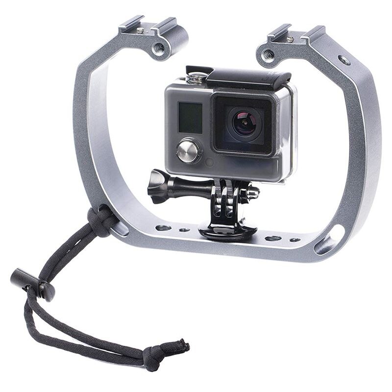 Underwater Diving Rig With Cold Shoe Mounts & Wrist Strap For Goprohero3, Hero4, Hero5, Hero6, Hero7 And Other Waterproof Action