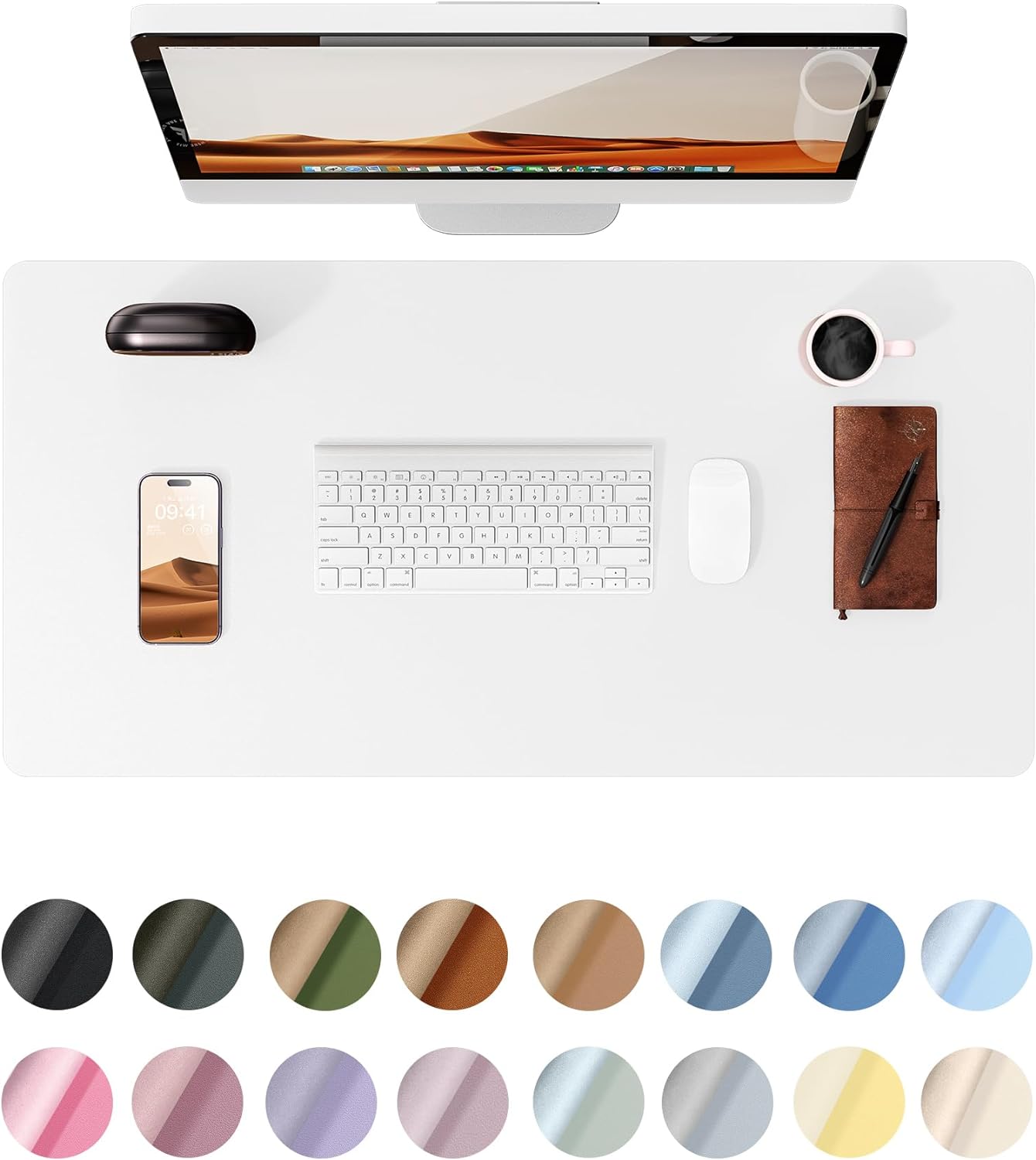 Tapis de bureau, protecteur de tapis de bureau en cuir, grand tapis de souris, buvard de bureau imperméable en cuir PU antidérapant, tapis de bureau pour ordinateur portable: 60x30 cm / WHITE