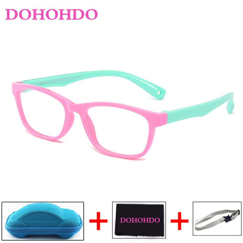 DOHOHDO okulary dla dzieci dziewczyny chłopiec elastyczne oprawki robić okularów okulary dla dzieci zdrowe ramki silikonowe oprawki robić okularów dziecko za darmo: różowy zielony-B