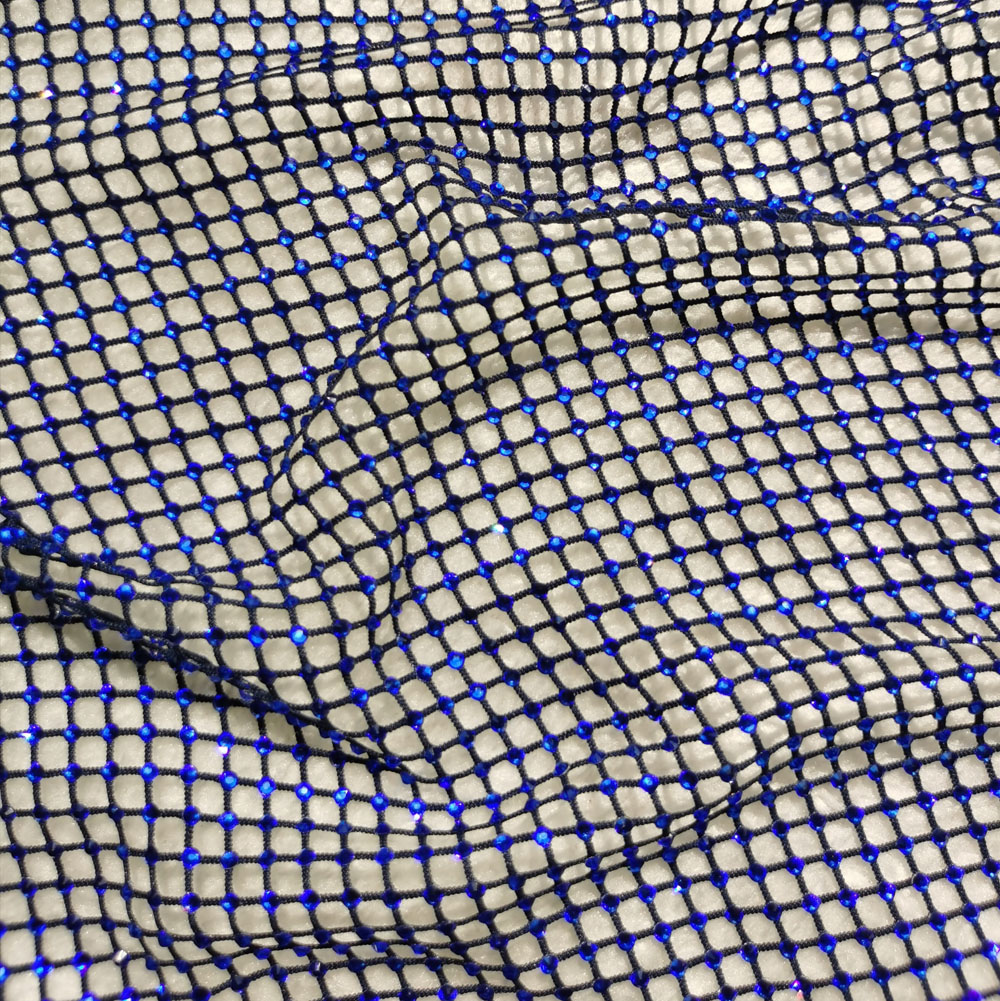 Safir marinblå spandex mesh nät tyg stretch galler ihålig tyll vävnad rutig maskerad diamantformad: 25cm x 40cm