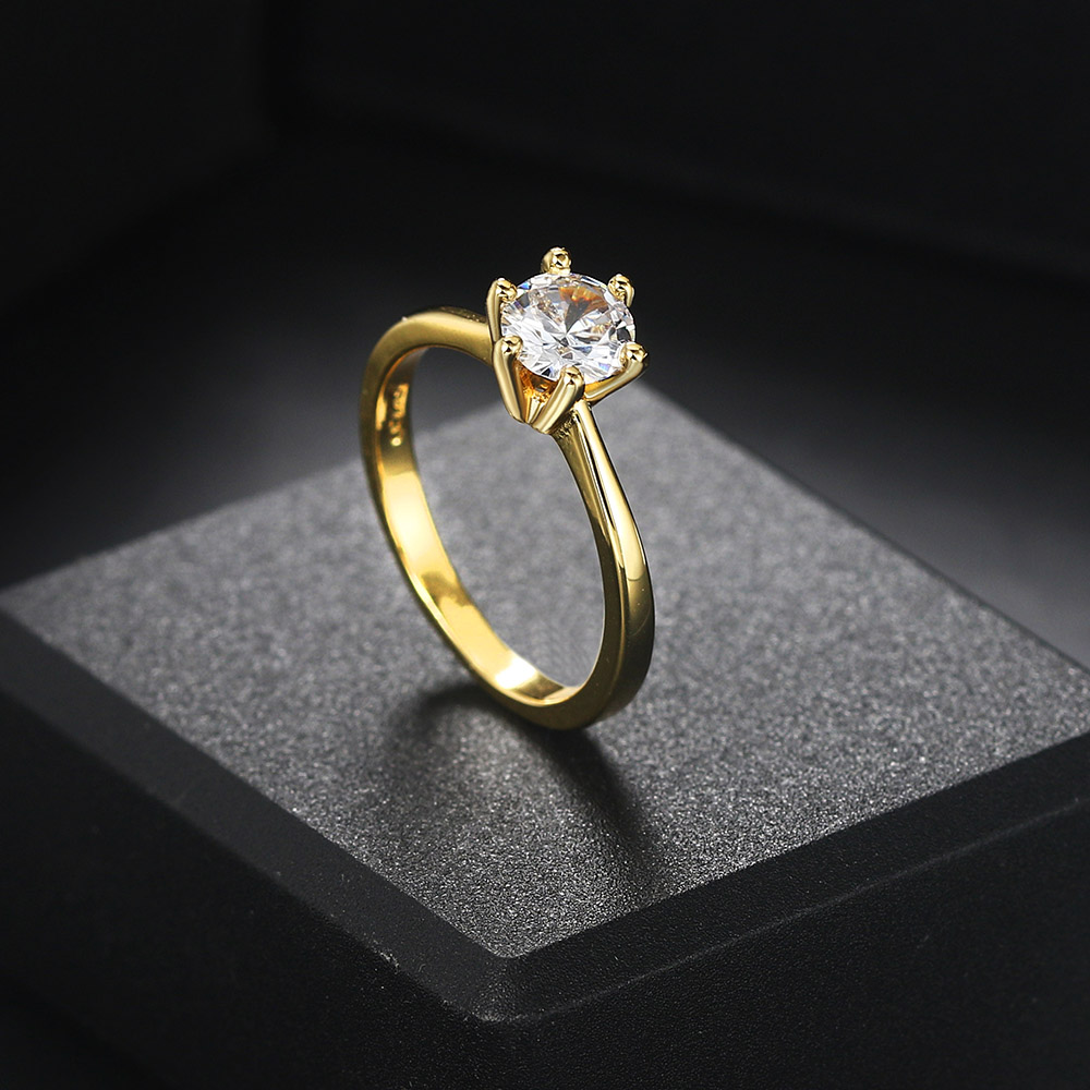 Anillo de boda clásico de cristal de 1 quilate para mujer, sortija de compromiso de aniversario de oro de diamante, propuesta de matrimonio, joyería al por mayor R174: 8 / Blanco