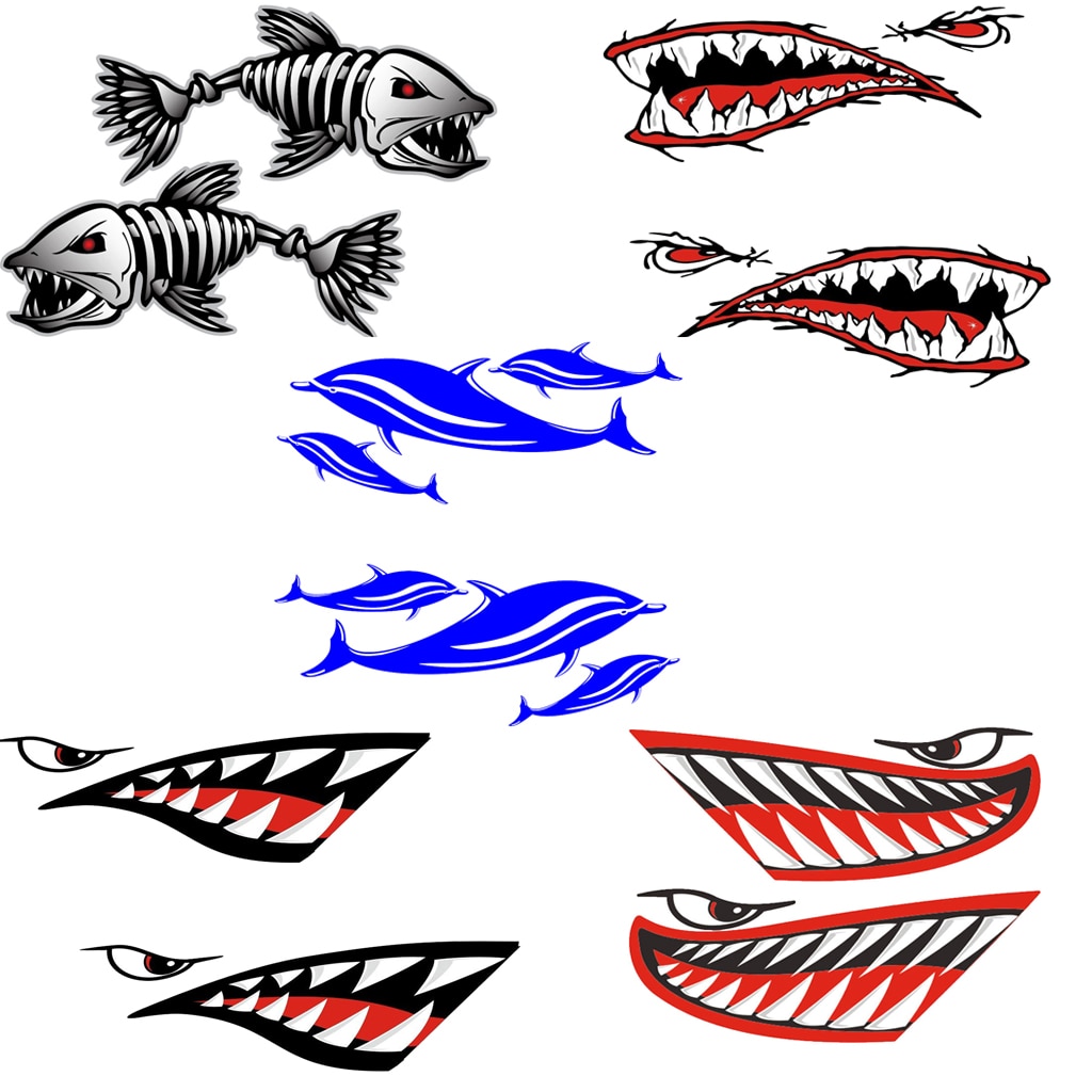 2 Stuks Shark Mond Tand Decals Stickers Voor Kayak Boot Jet Ski Auto Venster Decals & Stickers