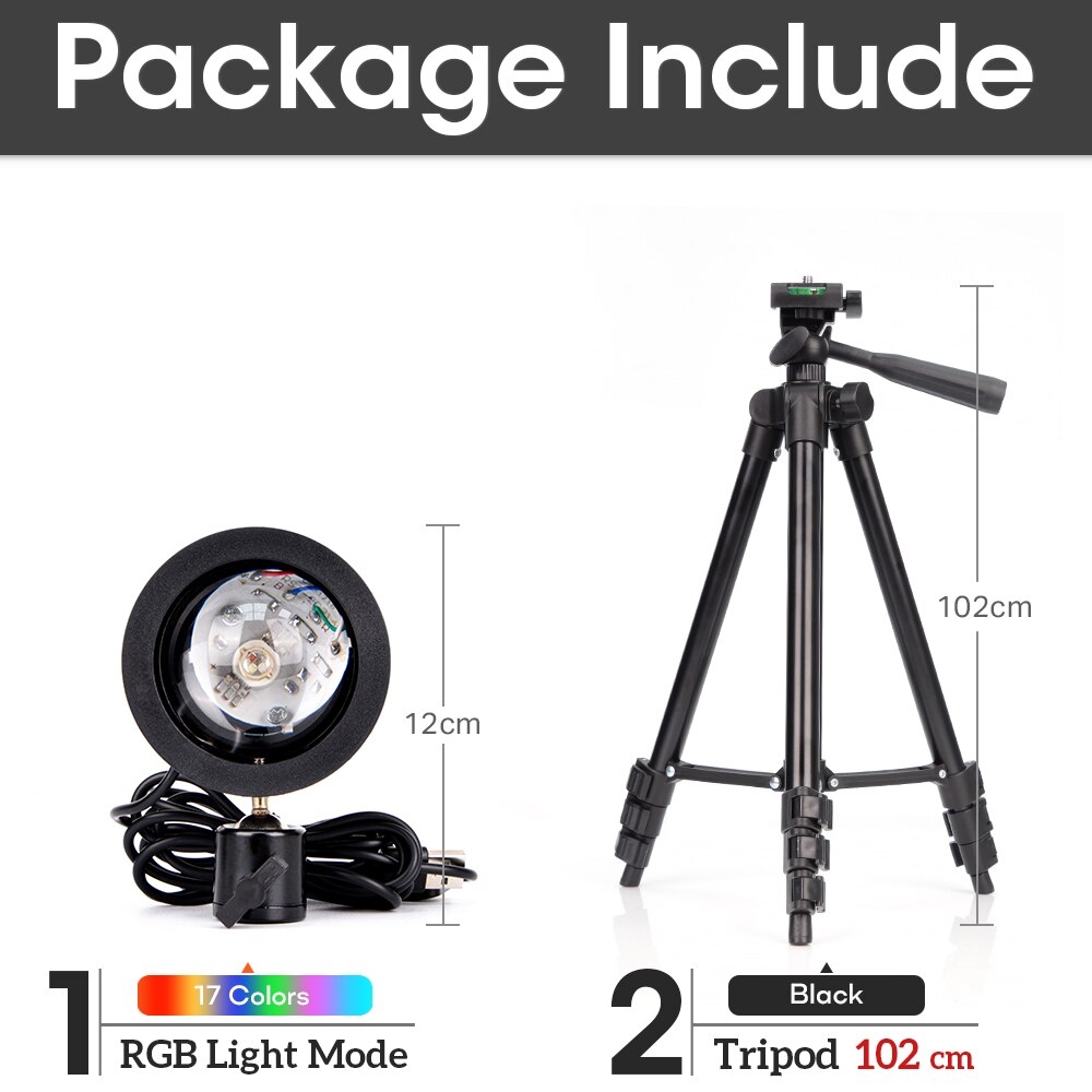USB Sunset Lamp Rainbow Set For Bedroom Home Tiktok Led Atmosphere Decoration Night Light With Tripod Photographic Lighting: RGB light-102cmStand