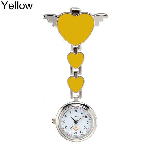 Nurses Watches Doctor portable Watch Cute Love Heart Quartz Clip on Fob Nurses Brooch Tunic Pocket Watch: Yellow