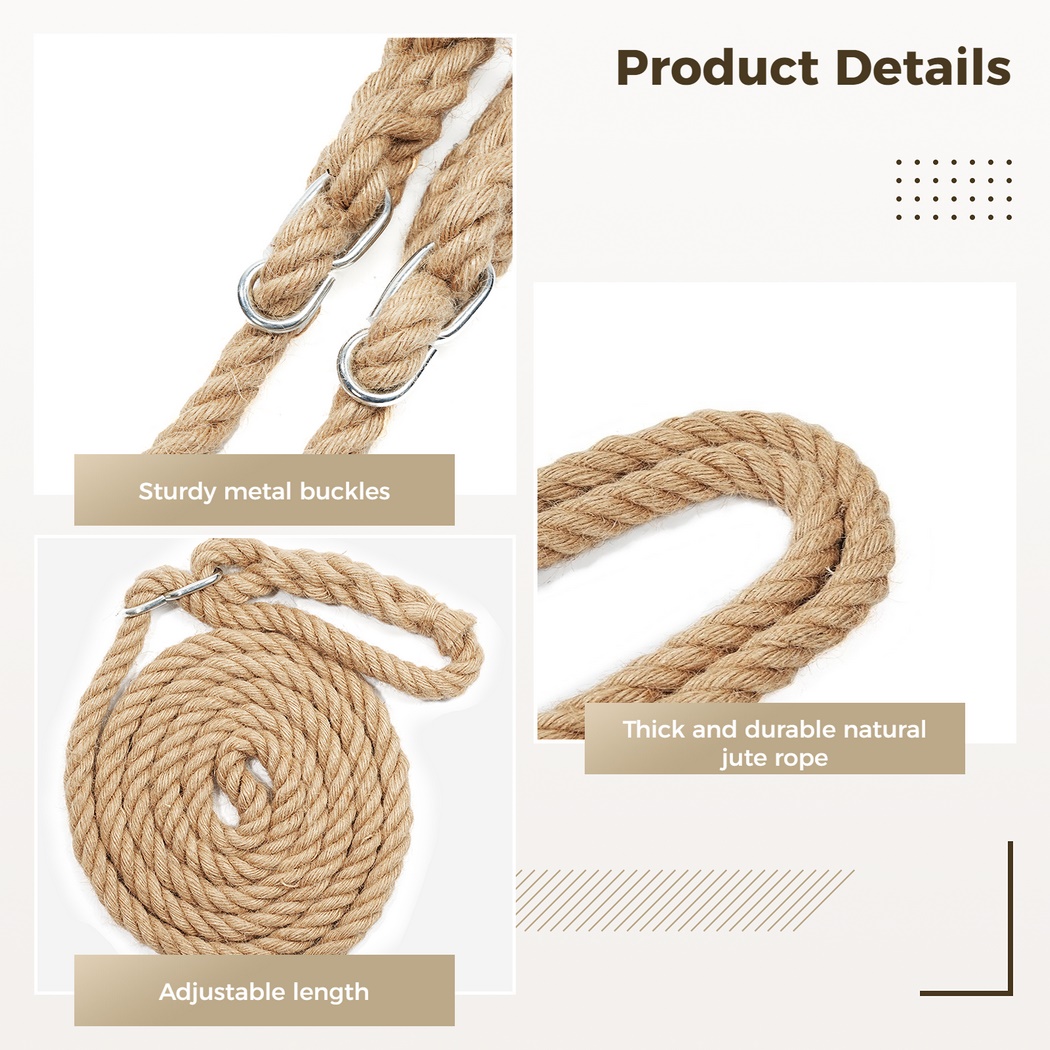 Columpio de árbol de madera de 250 libras, columpio de madera resistente con cuerda de cáñamo ajustable, asiento de columpio colgante impermeable para exteriores para niños