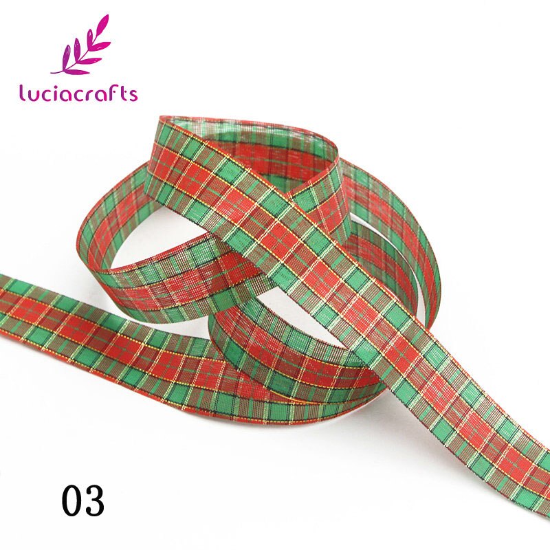 Lucia crafts 5 yard 25mm plaid print grosgrain bånd til hår sløjfer juleindpakning indretning  p0803: 03