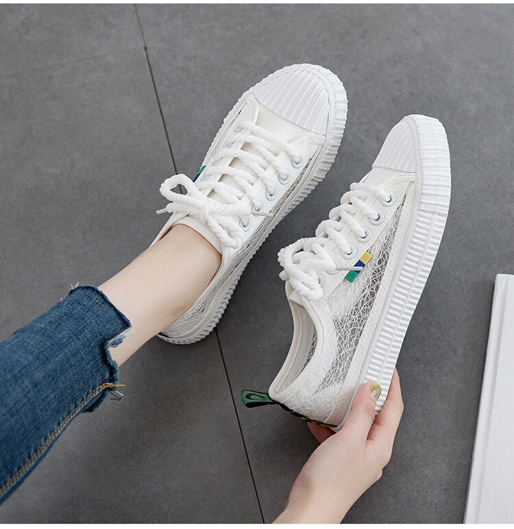 summer breathable canvas shoes women's hollow Paragraph letter flat shoes Women's shoes wild sneakers women