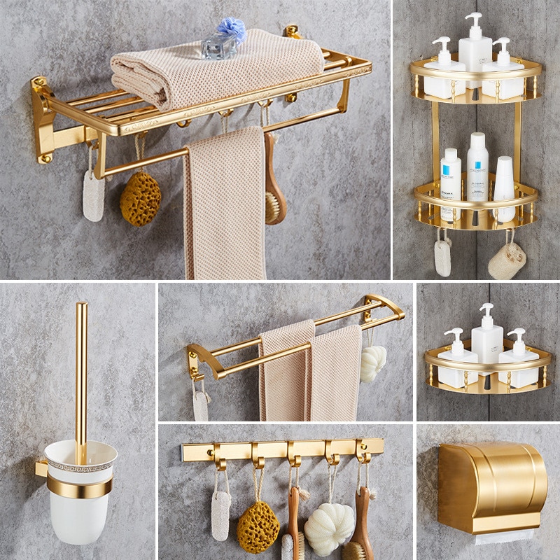 Bathroom Accessories Set Towel Rack Toilet Brush Holder Bathroom shelves Robe Hook Aluminum Bath Hardware