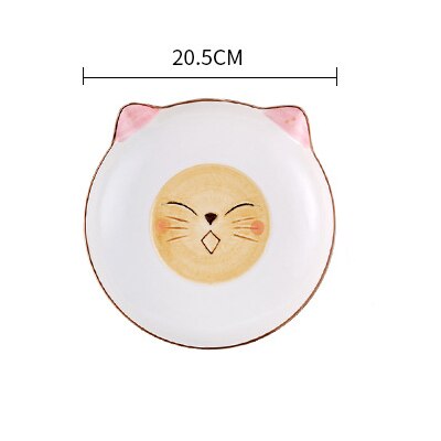 Cute Cat Ceramic Dinner Plate Dish Bowl Spoon Set Cartoon Porcelain Food Container Kids breakfast Dinnerware Set: Yellow plate
