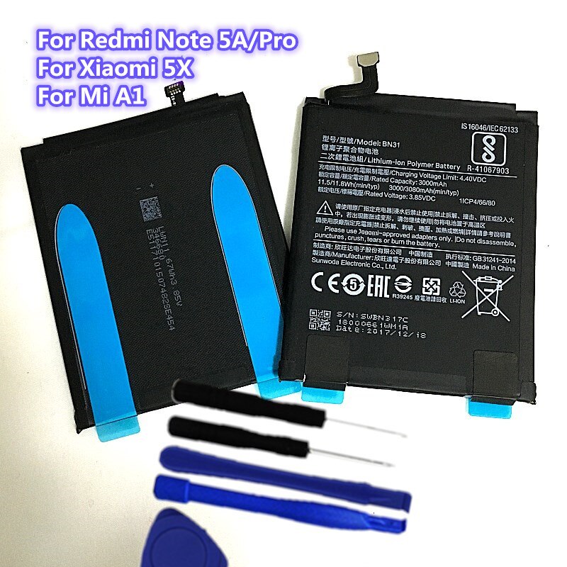 5X A1 Real 3080 Mah BN31 Batterij Voor Xiao Mi Mi A1 5X Mi 5X \ Rode Mi Note 5A pro + Gereedschap