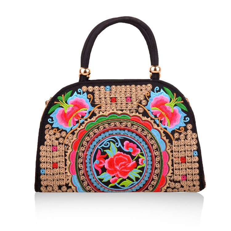 Vintage geborduurde multifunctionele boodschappentassen nationale bloemenborduursels dames schouder- en handtassen bohemian kleine draagtas