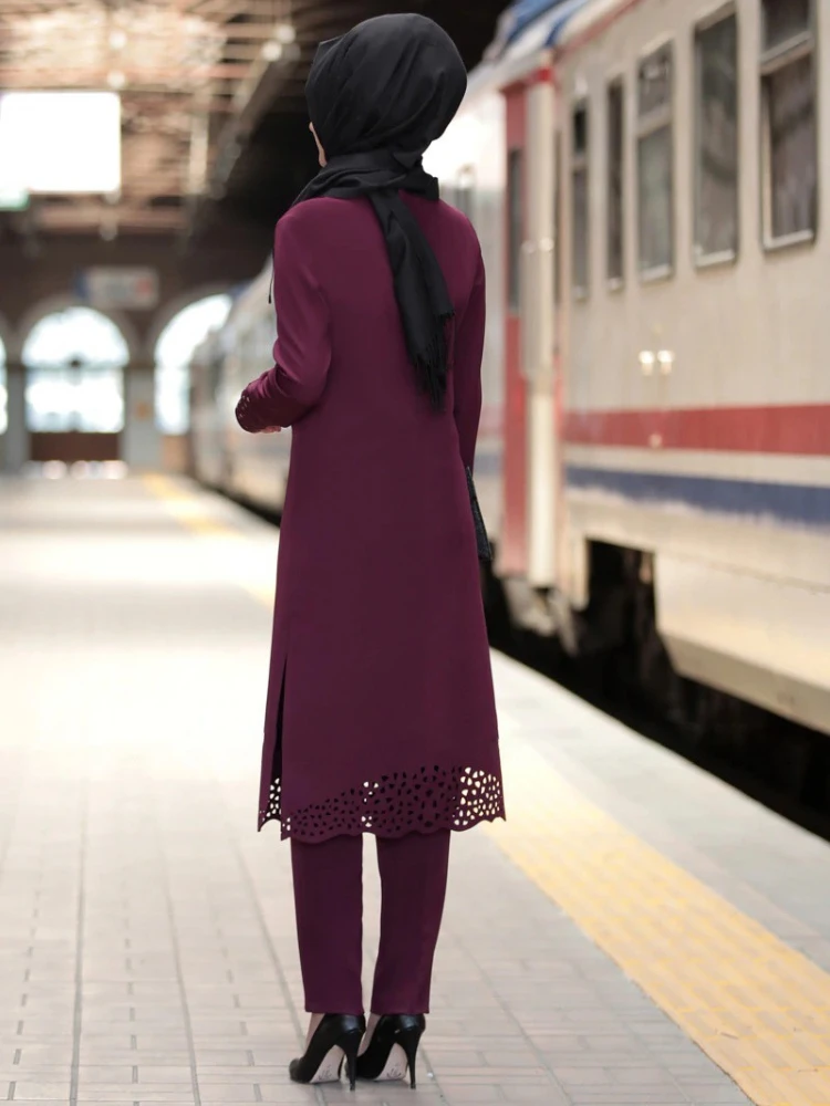 M -4xl todelte sæt toppe og bukser kvinder kalkun muslimsk abaya split kjoler ramadan marokkansk kaftan islamisk tøj