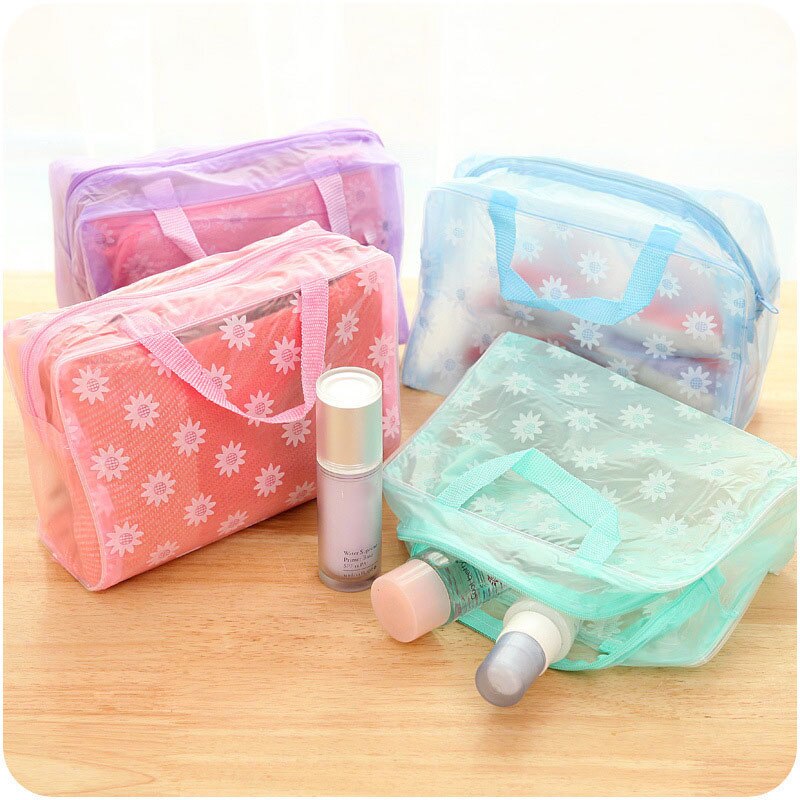 femmes fermeture à glissière PVC maquillage organisateur sac de toilette bain sac de rangement étanche Transparent Floral voyage sac cosmétique