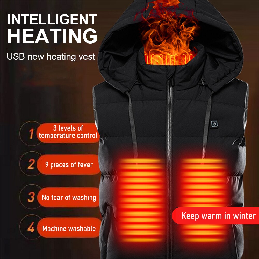 Unisex Heated Jackets Heat Coat USB Electric Thermal Clothing coat 9 Places Heating Hooded Jackets Winter Outdoor Warm Clothing