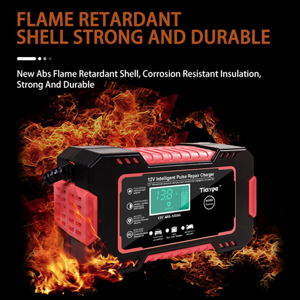 Wet Dry Lead Acid Battery Charger Full Automatic Digital LCD Display 12V 6A Car Battery Charger Agm Gel Wet Pulse Repair