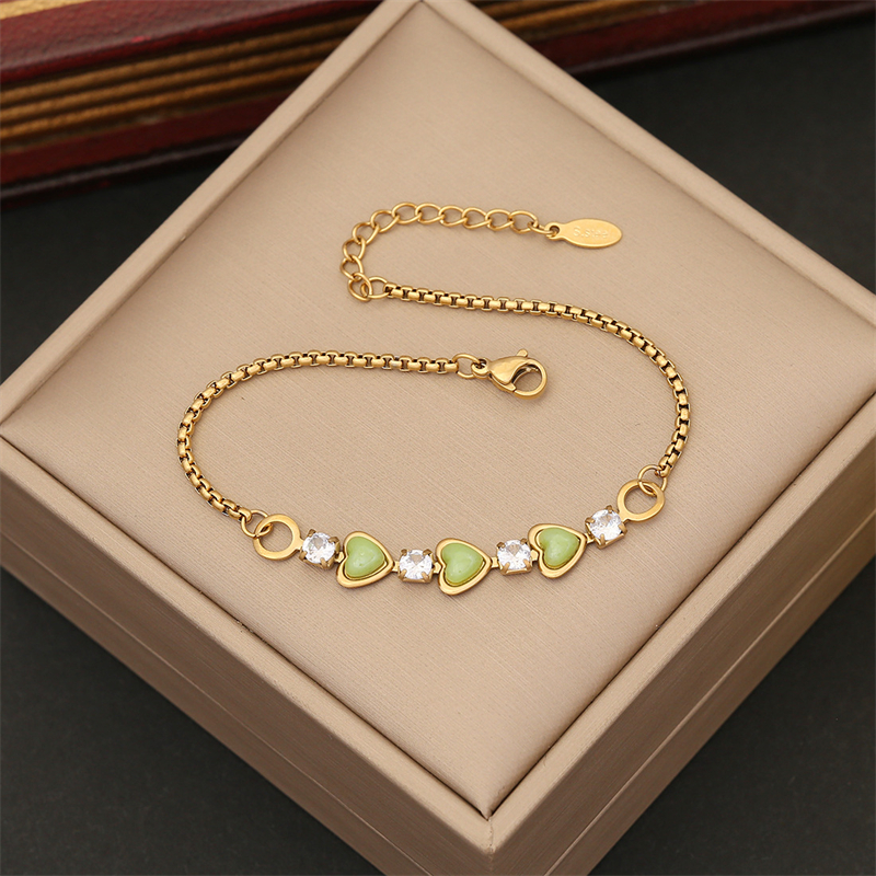 Acciaio inossidabile 316L New Fashion Fine Jewelry fresco e dolce 6 colori zircone Love Heart Shape Charm Chain bracciali per le donne: Di colore verde scuro